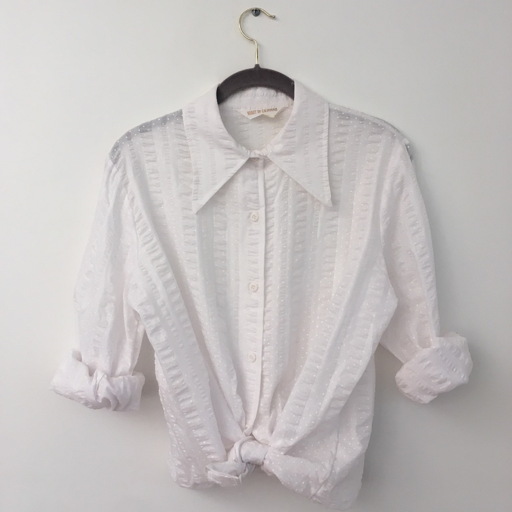 White Swiss Dot Seersucker Sheer Top